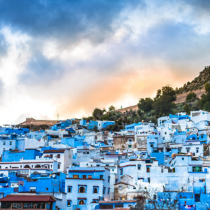 Chefchaouen blue town street in Morocco